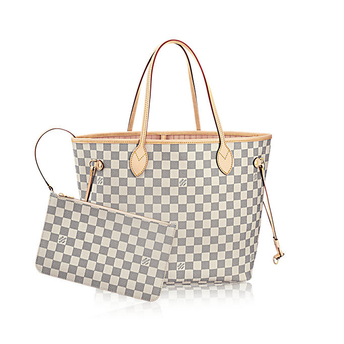 vuitton/路易威登 女士單肩包,經典帆布系列neverfull 白棋盤中號手袋