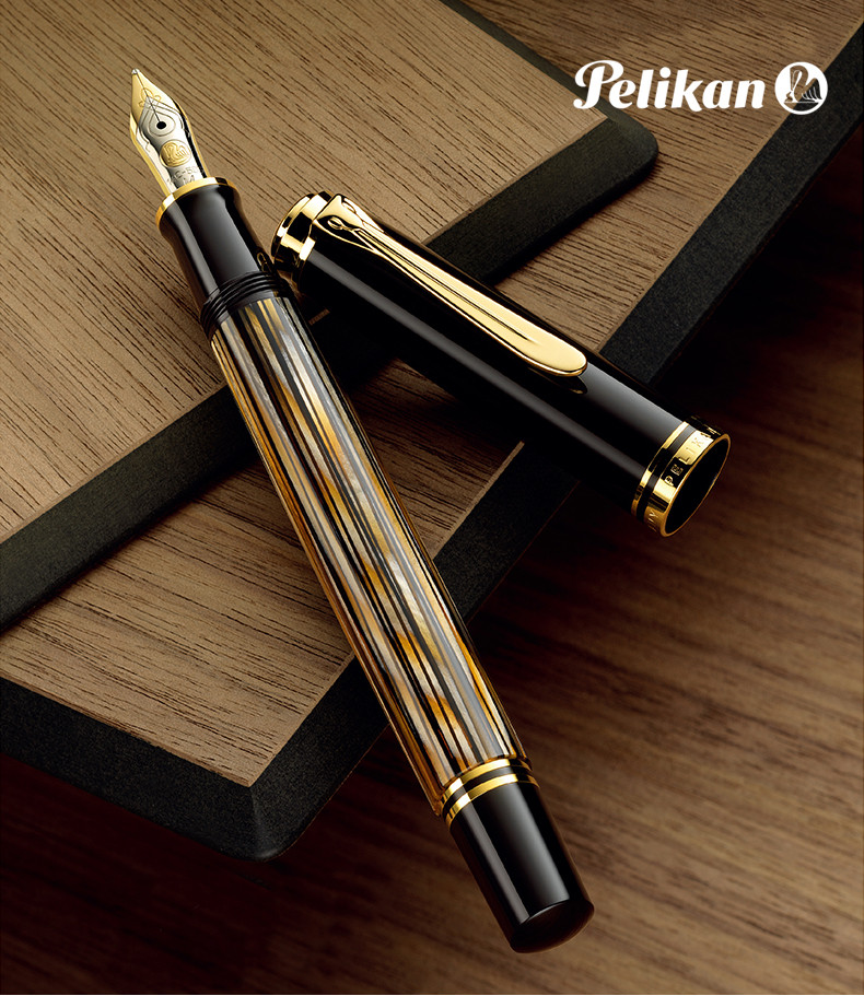 pelikan百利金 m400 14k雕花金尖墨水笔 斯德莱斯曼线条树脂书写钢笔