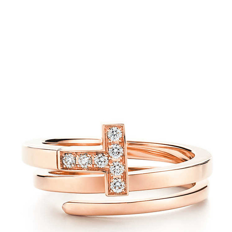 蒂芙尼 t 系列方形18k金镶钻缠绕式戒指