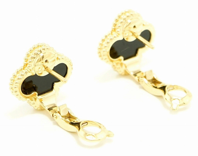 van cleef & arpels/梵克雅宝 sweetalhambra系列女士耳钉18k金镶嵌缟