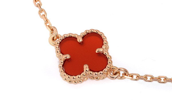 sweet alhambra系列女士手链 18k金镶嵌红玉髓四叶草幸运草手链vcarn5