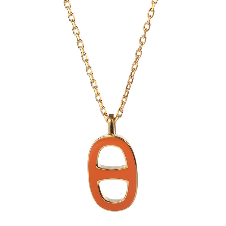 hermes/爱马仕 马蹄扣金色配珐琅猪鼻子项链