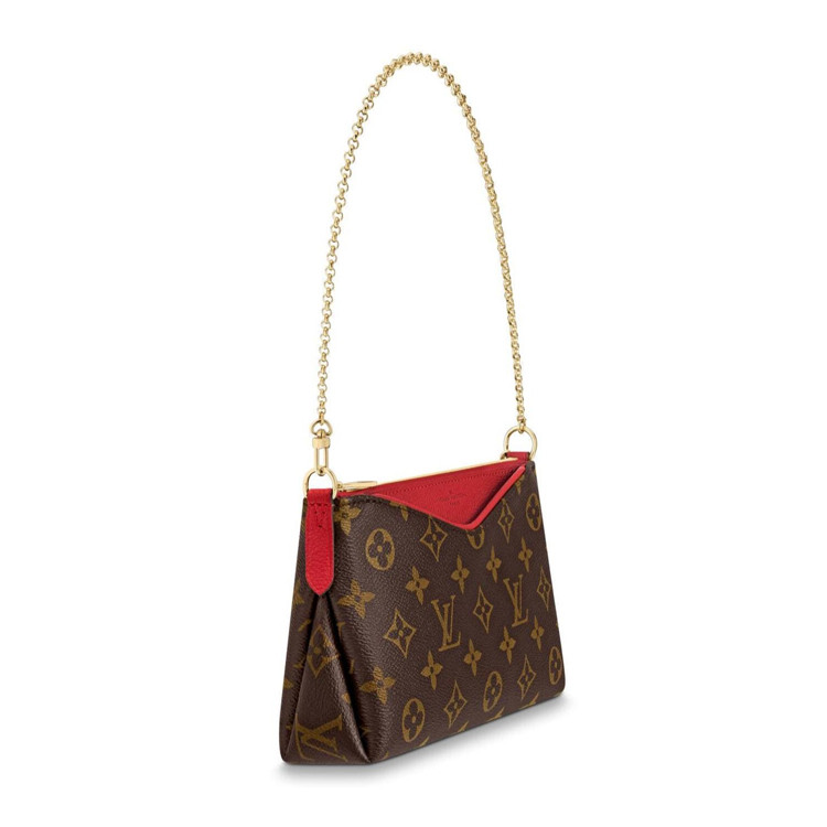 louisvuitton/路易威登pallasclutch系列女士斜挎包帆布/配皮牛皮饰边