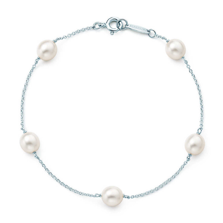 蒂芙尼 新款女士s925银镶五颗珍珠手链
