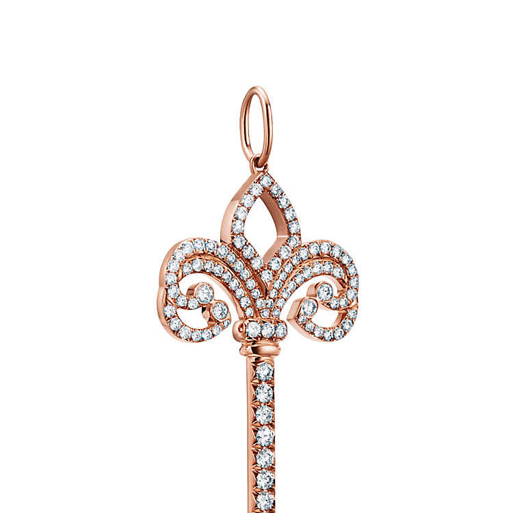 蒂芙尼 keys系列18k金镶钻鸢尾花形钥匙吊坠