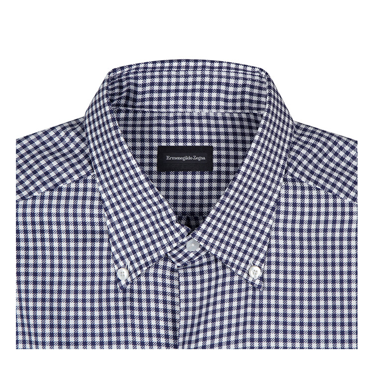 ermenegildo zegna/杰尼亚 尖领扣领纯棉格纹长袖衬衫 9mbdge801444