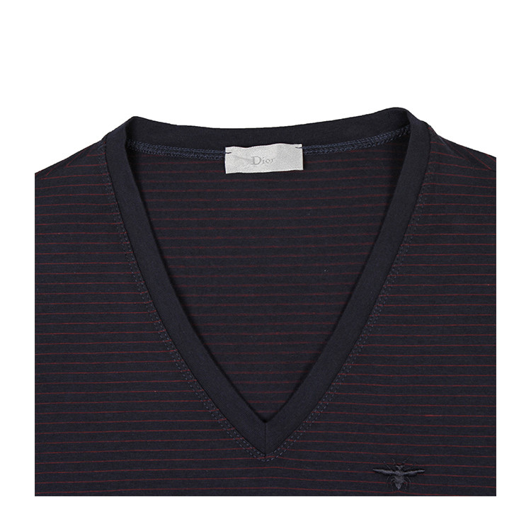 dior/迪奥 经典款v领蜜蜂刺绣暗条纹t恤 801060 男士短袖t恤