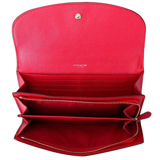 coach/蔻驰 女士钱夹 深咖配红色pvc/配皮长款钱包 f54022 iml72