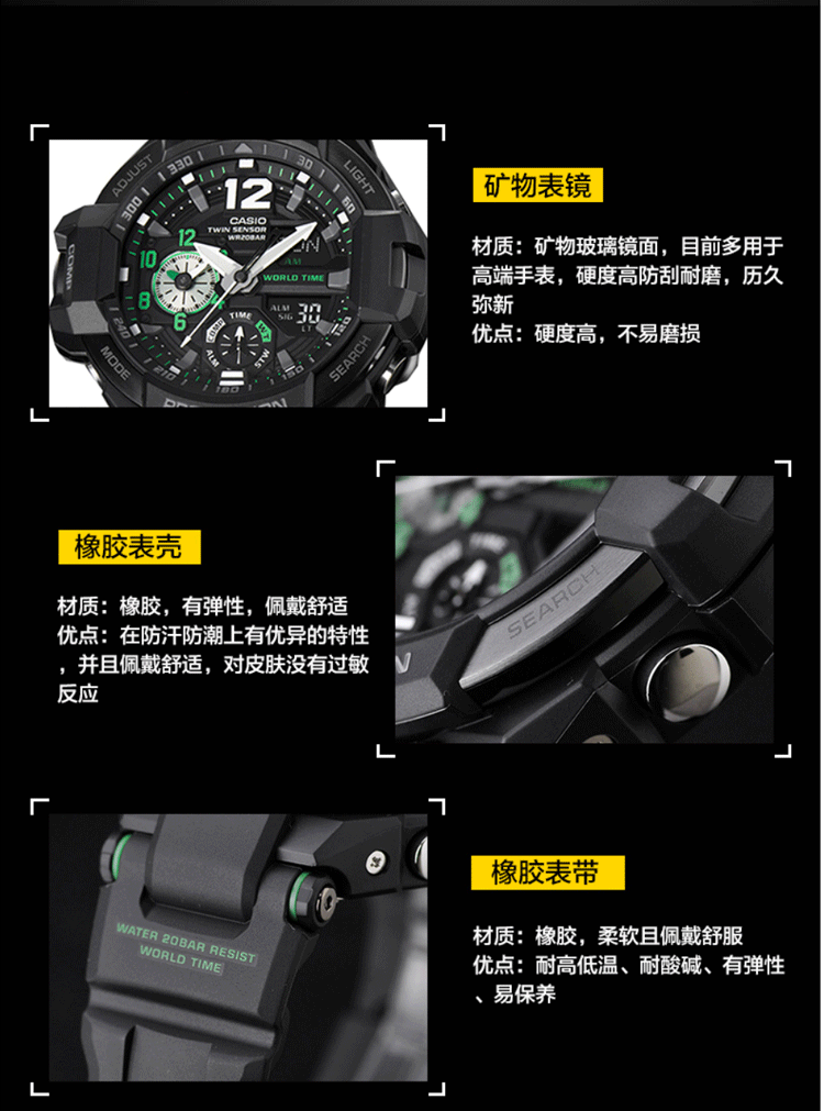 casio/卡西歐 g-shock系列 運動手錶電子男士手錶 ga-1100-1a3