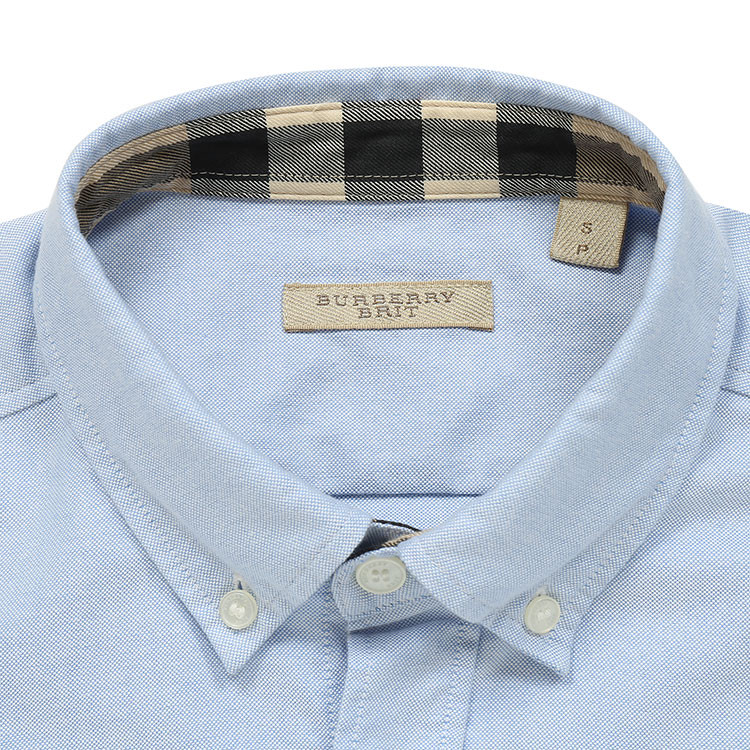 【19春夏】burberry/博柏利 男士长袖衬衫 纯棉翻领蓝色男士长袖衬衫