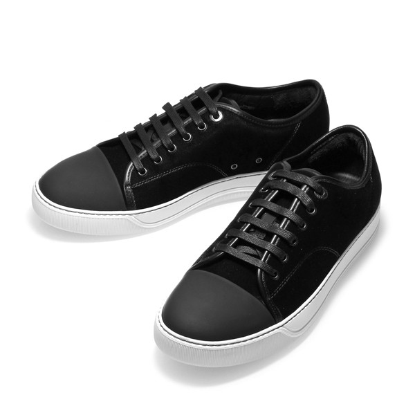 lanvin浪凡复合材质绒面拼接系带男士黑色运动鞋