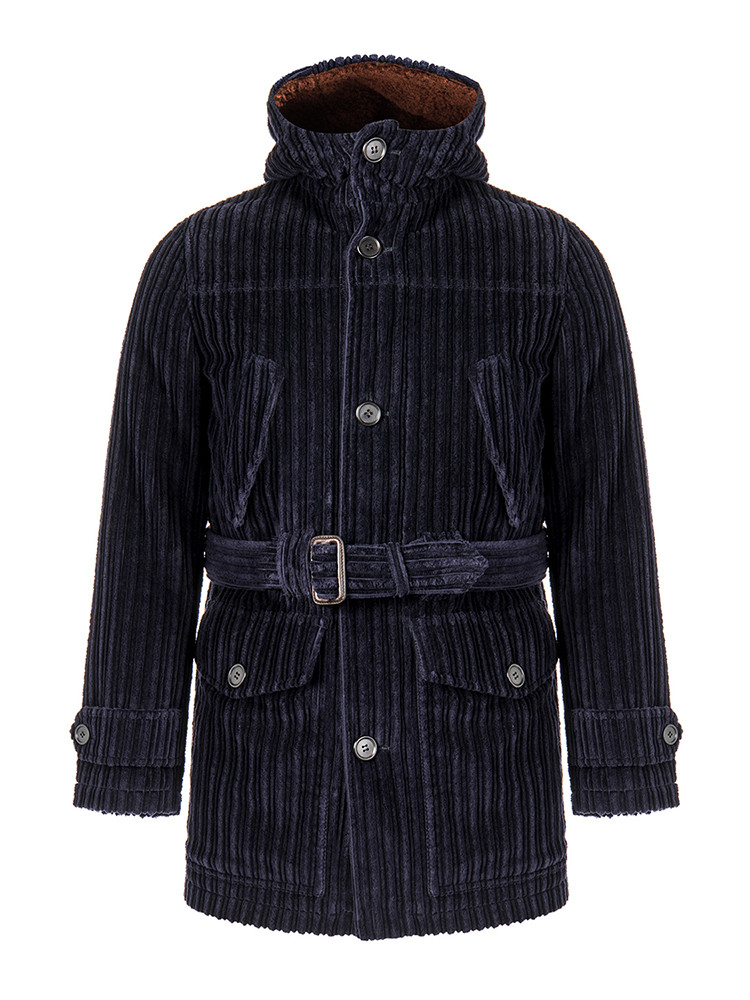 prada/普拉达 男士大衣 羊毛深蓝色连帽男士大衣(附腰带)