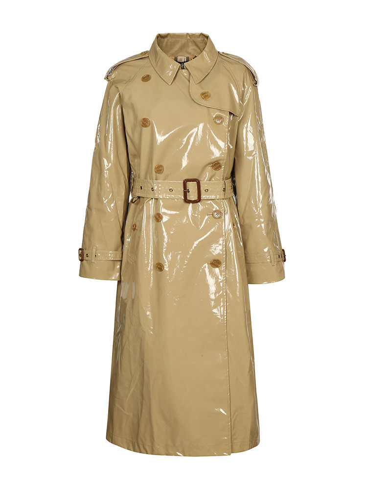 "瑕疵折扣"burberry/博柏利 女士风衣 纯棉亮面卡其色长款女士风衣