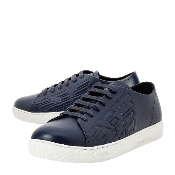 emporio armani/安普里奥阿玛尼 皮革 系带 男士蓝色休闲运动鞋