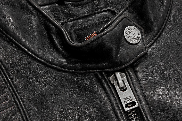 harley-davidson/哈雷戴维森18秋冬女士皮衣立领logo刺绣真皮机车夹克