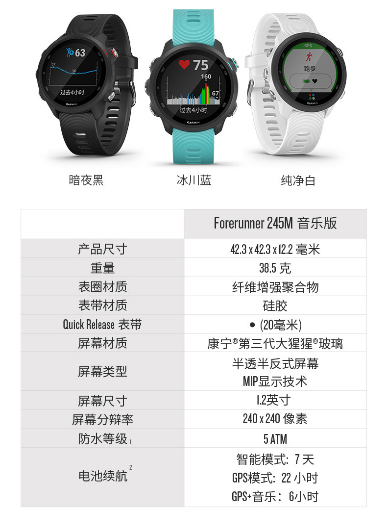 garmin/佳明 forerunner245m 旗舰血氧游泳跑步骑行多功能音乐手表