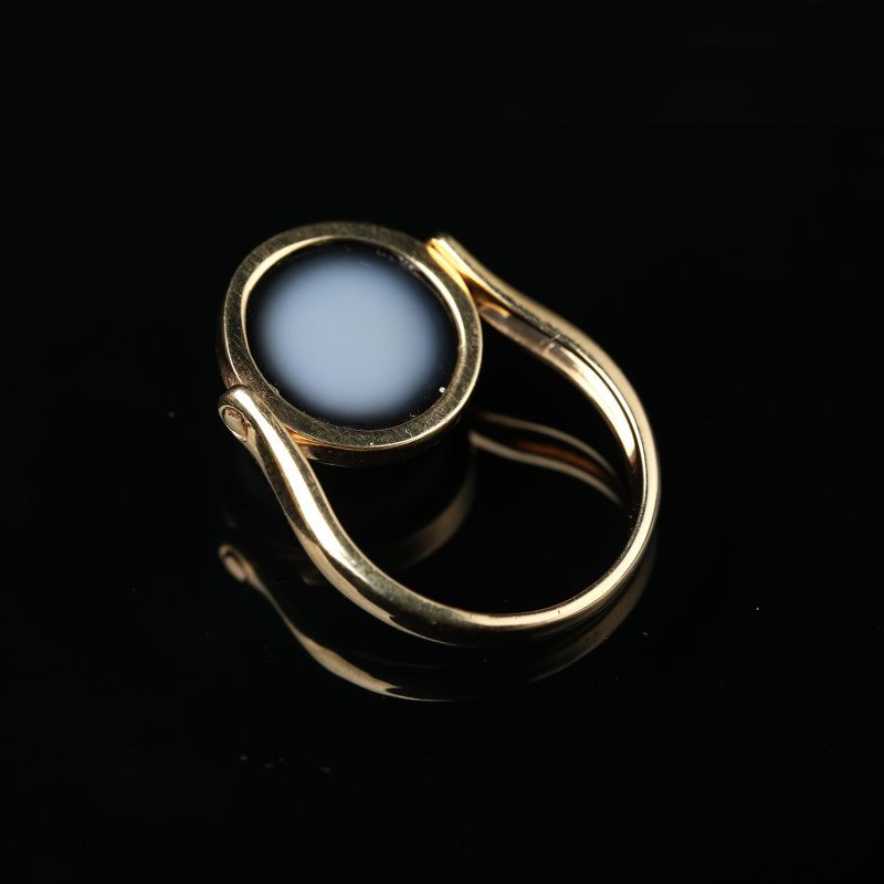 zhangs textiles/绣花张 14k金羊眼板珠眼天珠戒指