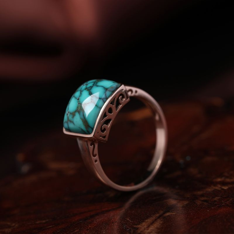 zhangs textiles/绣花张 18k金镶嵌方形原矿绿松石戒指