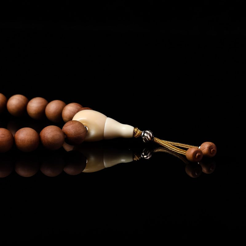 zhangs textiles/绣花张 迈索尔老山檀配老镶蚀圆珠手串