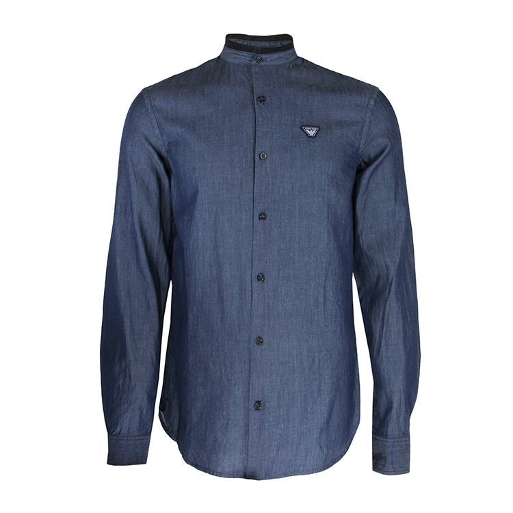 armani jeans/阿玛尼牛仔棉牛仔蓝色长袖休闲男士衬衫c6c087s15