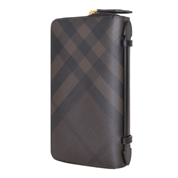 burberry/博柏利 男士深棕色pvc/配皮格纹手拿包 3998947