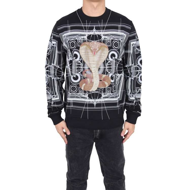 givenchy/纪梵希 黑色圆领眼镜蛇印花图案男卫衣 16w7341 653 001