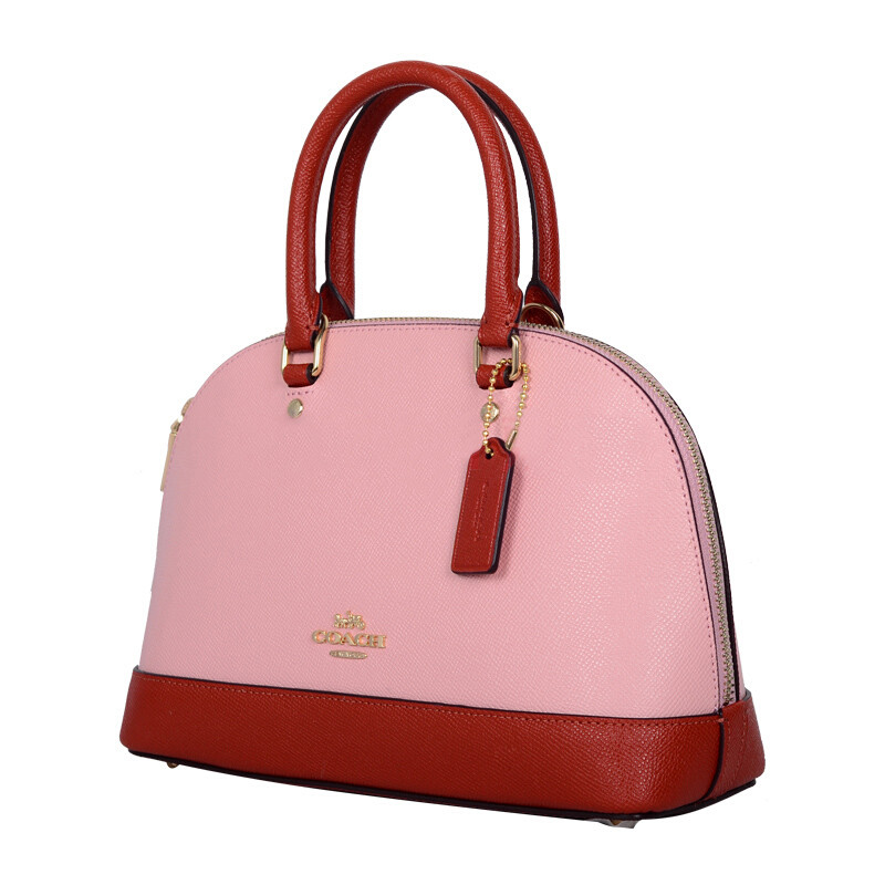 coach/蔻驰 女士粉橘拼色pvc/配皮手提包单肩包f24589