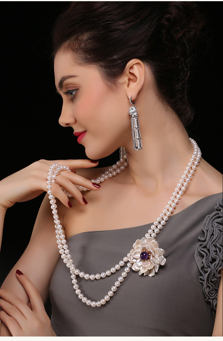 wooden/香元木饰 天然珍珠 香港私家定制晚礼服 双排淡水 珍珠大花长