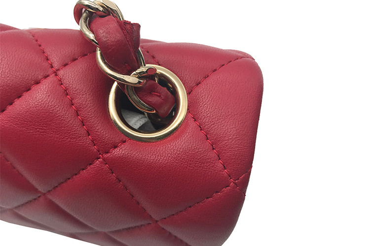 chanel/香奈儿 红色羊皮女士小号cf经典翻盖包(已使用 a级)