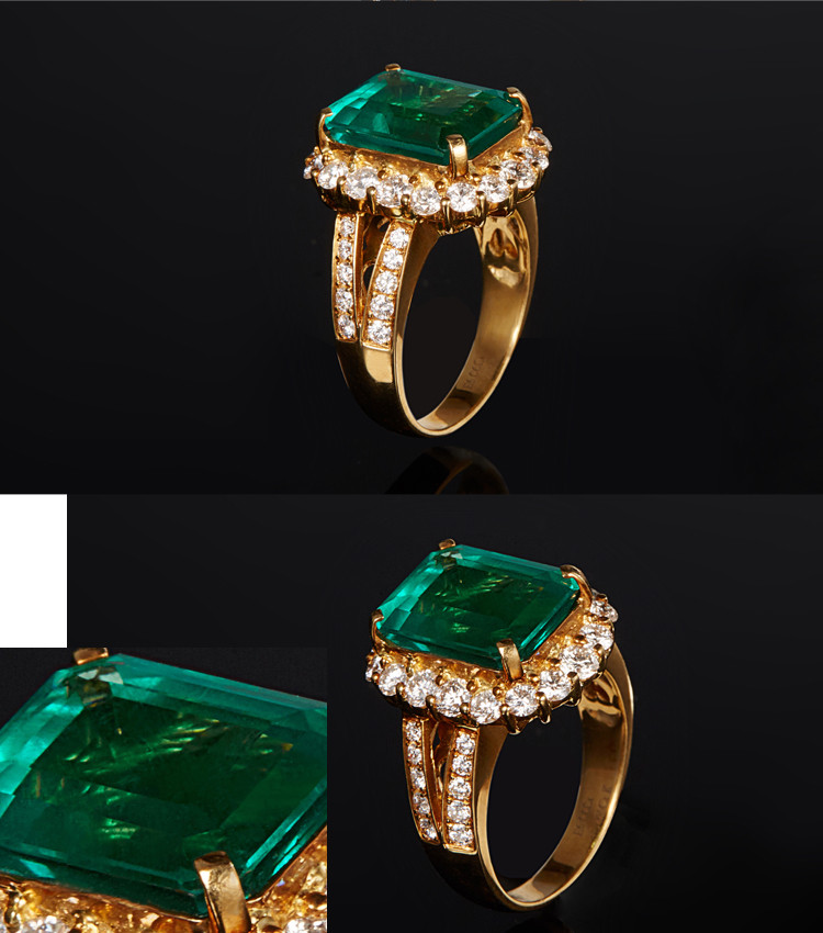 precious/帕奢诗 祖母绿刻面切工戒指 圈口14号 镶嵌钻石1.446ct