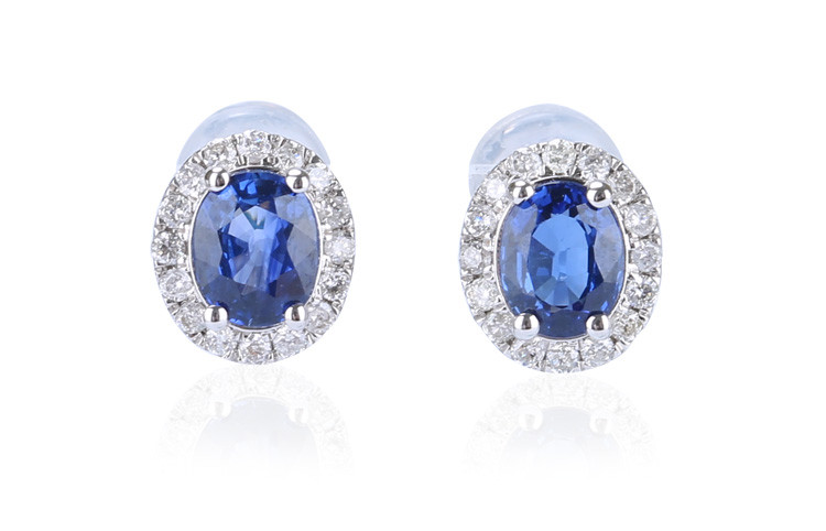 fellowes/黛西法罗 彩宝耳饰 女士18k金蓝宝石蛋面耳钉 钻石耳环女