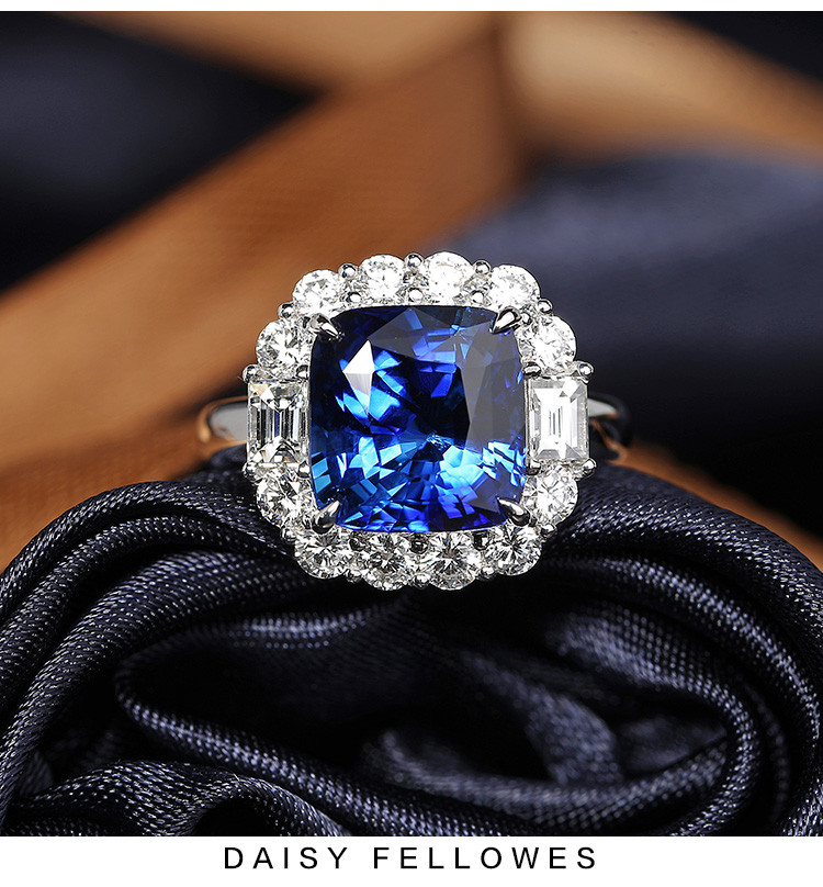 daisy fellowes/黛西法罗 18k金钻石蓝宝石戒指 彩宝大气蓝宝石戒指