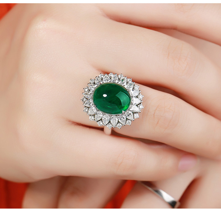 daisy fellowes/黛西法罗 18k金蛋面祖母绿钻石戒指 女士戒指