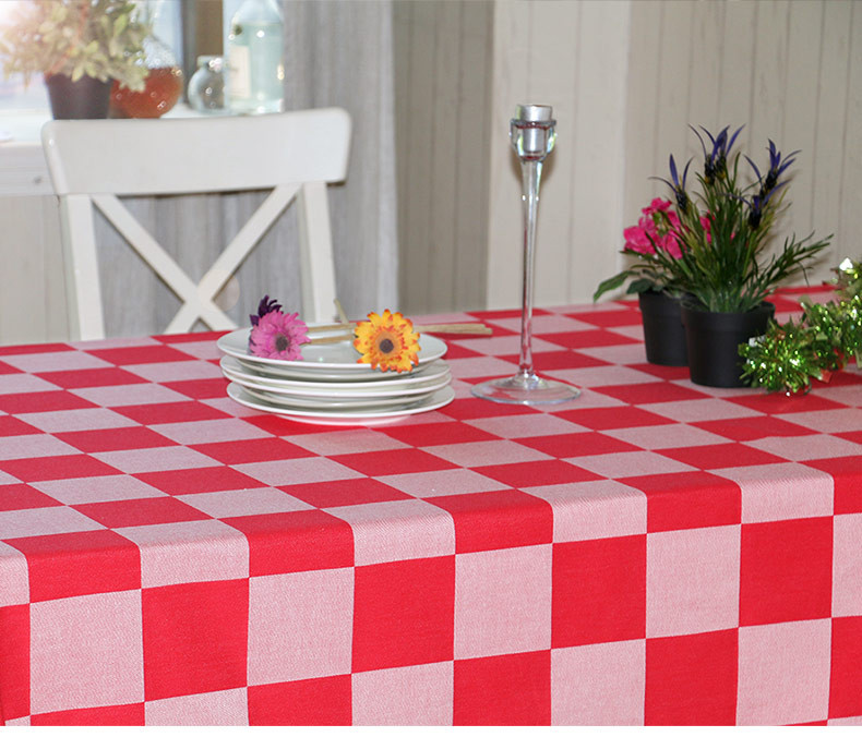 爱蔻莱 红色全棉桌布 欧式餐台布正方形长方形北欧茶几布红色棋盘格