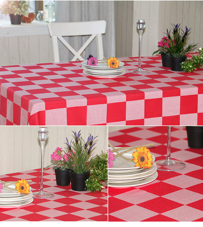 爱蔻莱 红色全棉桌布 欧式餐台布正方形长方形北欧茶几布红色棋盘格