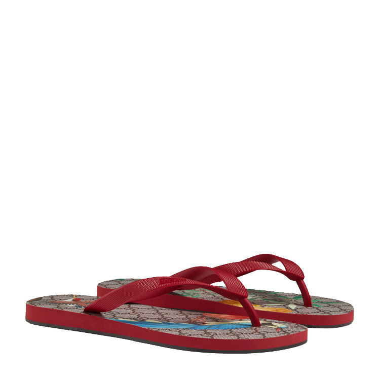 gucci/古驰 2017年新款图案花卉印花橡胶男士人字拖鞋#427118 jcc40