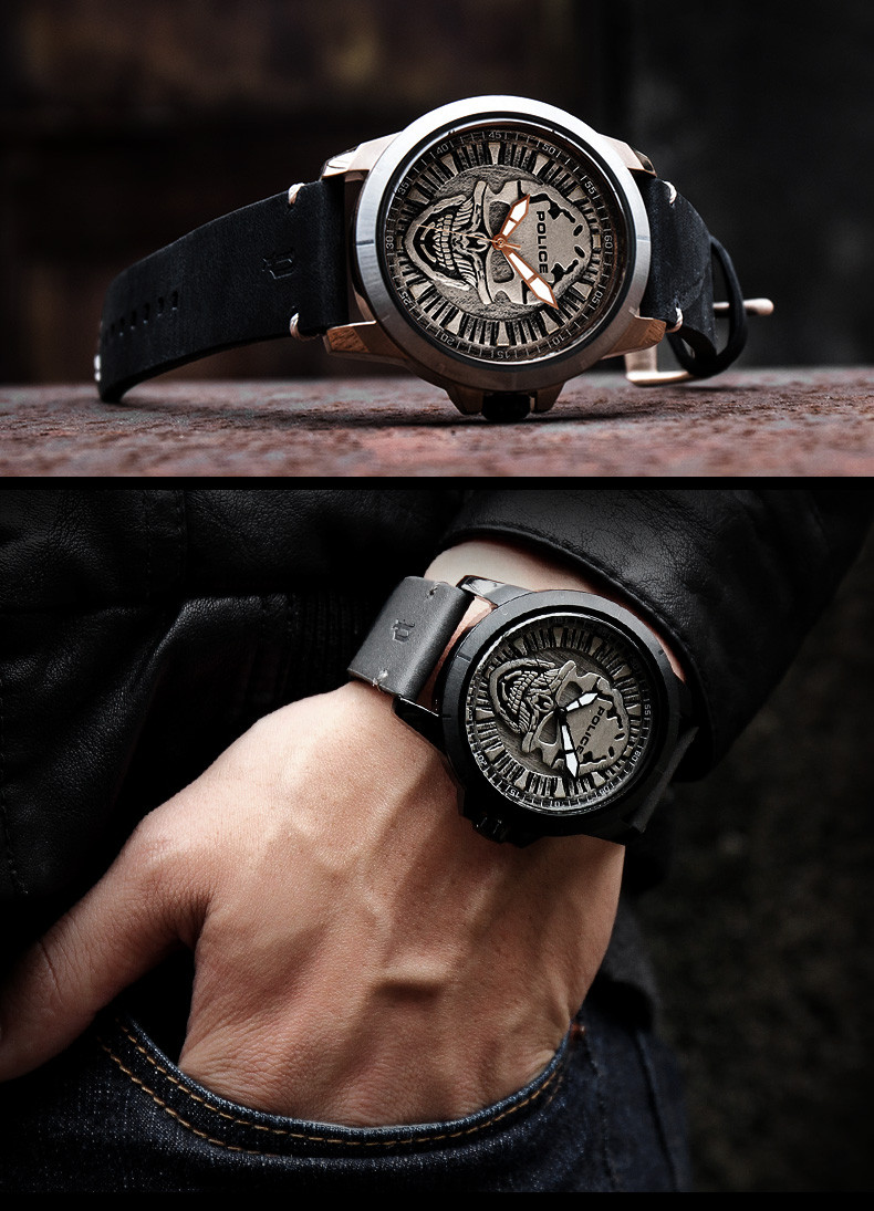 【可用券】police/警察 男士电影 终结者>合作款皮带手表骷髅头手表pl