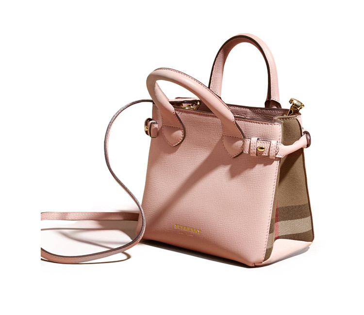 burberry/博柏利 女士浅兰花色小牛皮经典house格纹手提包 4023713