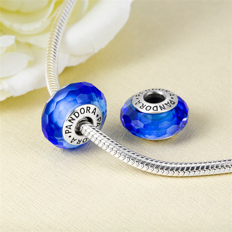 pandora/潘多拉 深蓝色切割面琉璃琉璃手链串珠串饰791067
