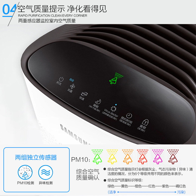samsung/三星 空气净化器kj391g-k5020wd除甲醛增强型杀菌新国标双