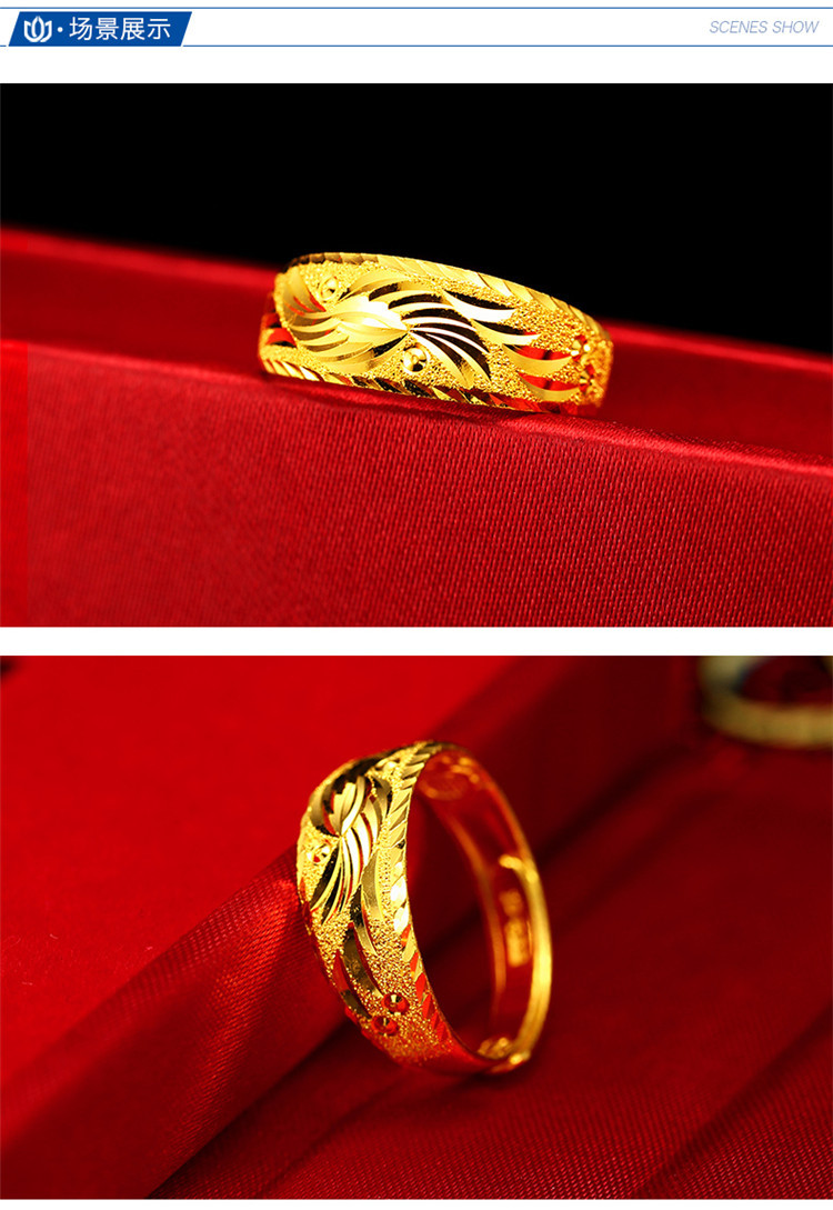 cnuti/粤通国际珠宝 黄金戒指 足金龙凤戒 金戒指 结婚戒女款活口戒