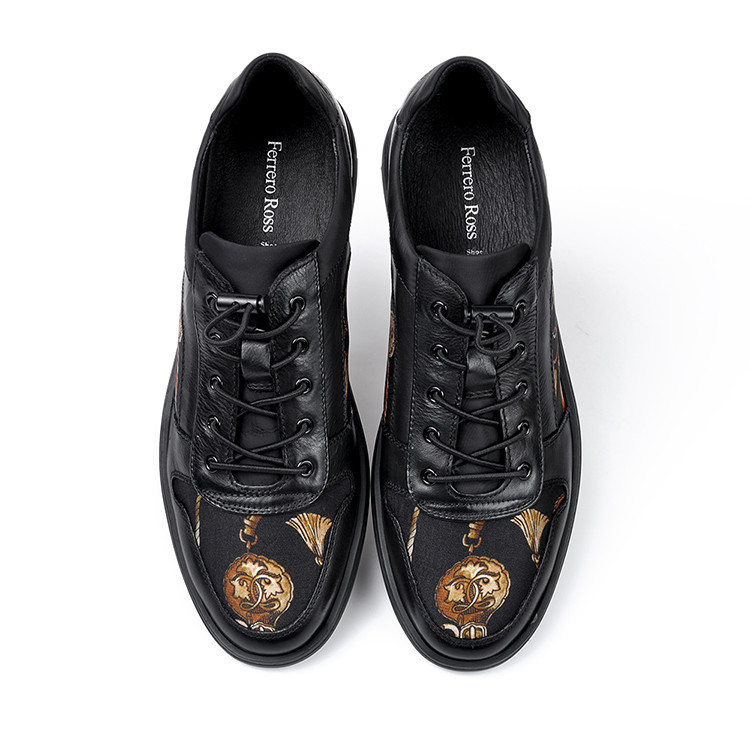 ferrero ross/费列罗斯 牛皮配花布 男士时尚休闲板鞋 fr8861h