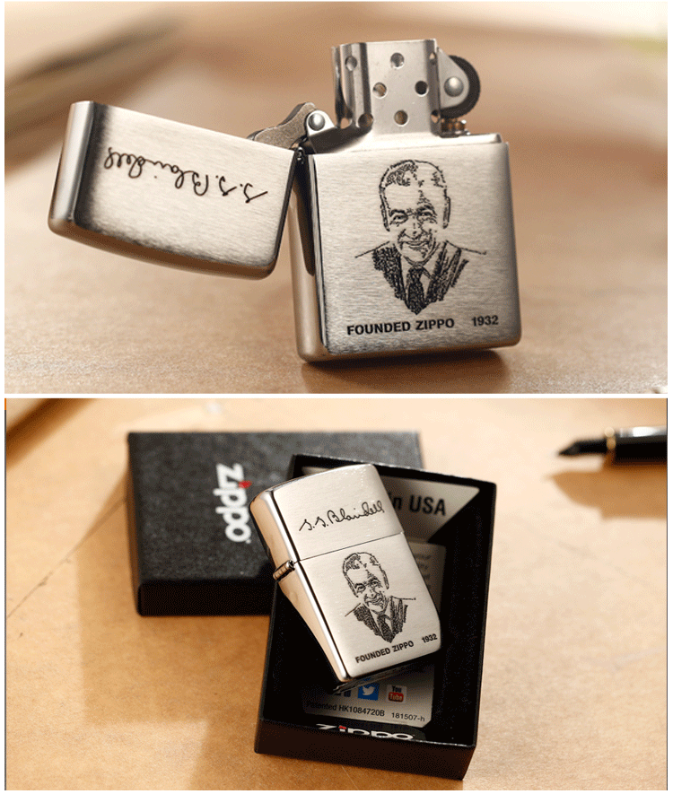 美国原装zippo芝宝防风打火机经典拉丝创始人签名/肖像