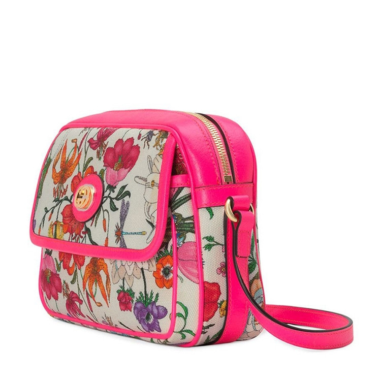 gucci flora女士皮革印花单肩包