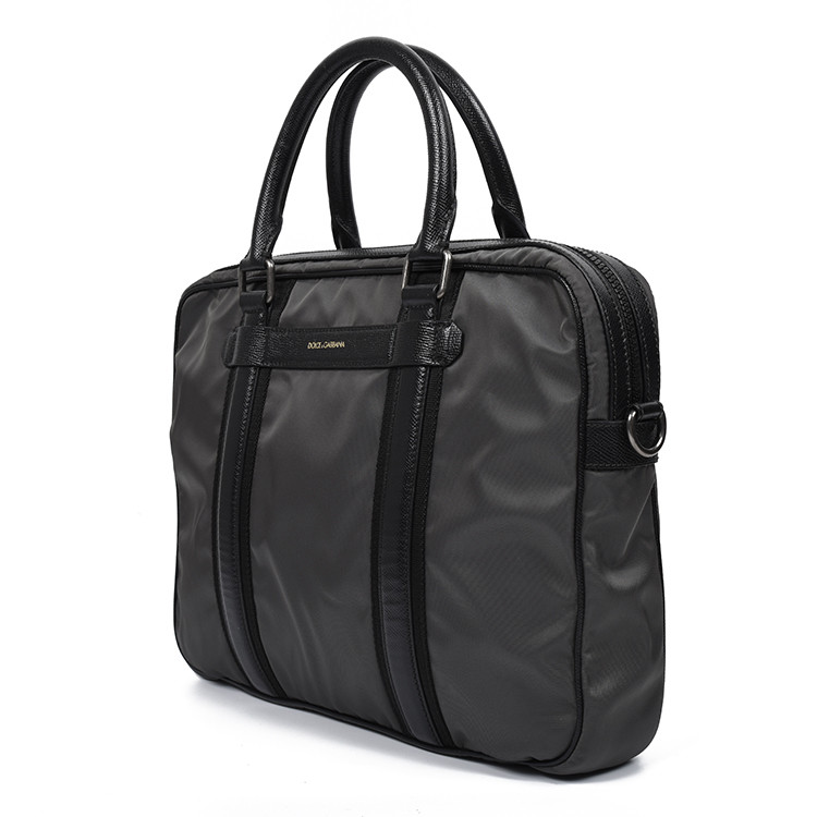dolce&gabbana/杜嘉班纳男士尼龙配皮黑色手提单肩两用公文包