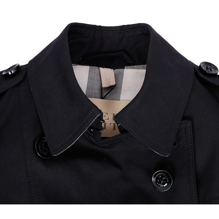 burberry/博柏利brit系列英伦风修身版翻领纯棉黑色长袖风衣女士外套