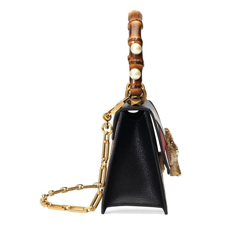 gucci/古驰 竹节狐狸头细节修饰优雅女士手提单肩包 帆布/配皮