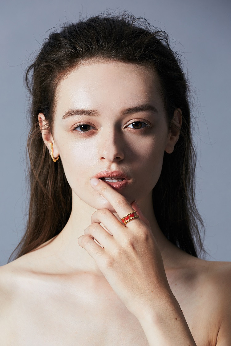 lasvenia/lasvenia【新品】threeheartsring三重珐琅爱心戒指王丽坤