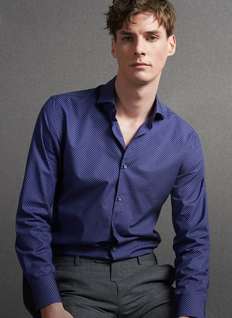 creations/柏品 意大利canclini全棉休闲衬衣 波点印花男士长袖衬衫