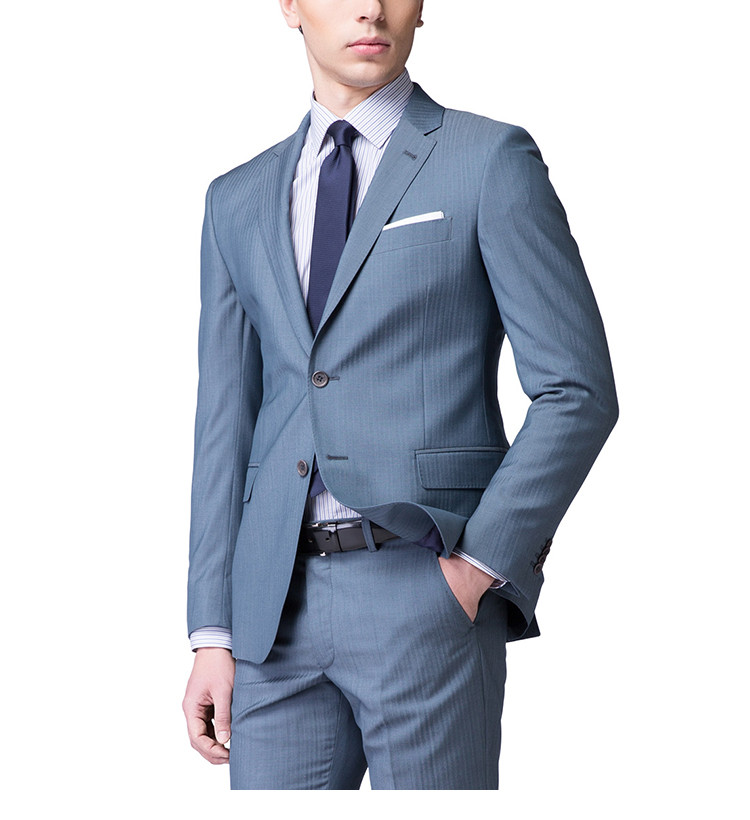 by creations/柏品 羊毛桑蚕丝浅色西装 鱼骨纹提花男士西服套装